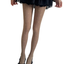 Women Slim Ribbed Striped Flower Pattern Tights-Light coffee OS