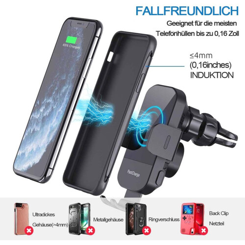 15W Car Phone Holder with Charging Function, Wireless Charging Dock, Auto Charger Accessory 2