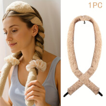 (Khaki) 1 st ultralange 62,99-inch pluche haarroller met elastische band |Geen warmte nodig, ideaal voor 's nachts/korte tijd