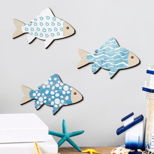 Décorations murales de poisson, Art mural de plage en bois,-2 1