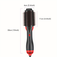 (BLACK Red) 60 mm heteluchtborstel, eenstaps föhn, styler en volumizer met negatieve ionen, anti-kroezen, keramische titanium ovale