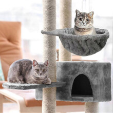 (1pcs, LightGray) Plush Cat Hammer-Shaped Bed for Indoor Use with Adjustable Design and Hemispherical Shape for Comfort and Security