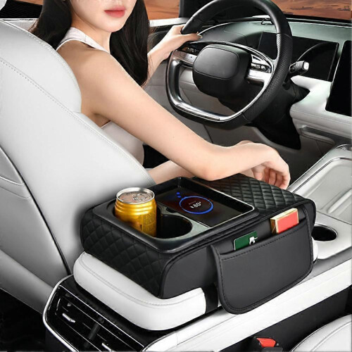 (1pcs, A) Wireless Charging Armrest Box Storage Box Cup Holder Tissue Box Heighten Pad 2