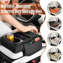 (1pcs, E) Wireless Charging Armrest Box Storage Box Cup Holder Tissue Box Heighten Pad