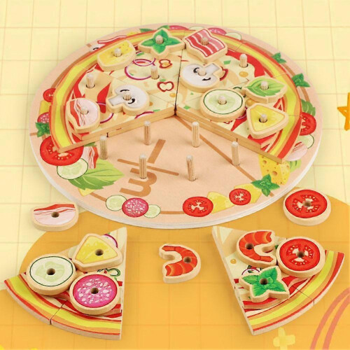 Kids Wooden Kitchen Toy DIY Simulation Multi-layered Pizza Make Games- 1