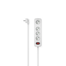Multiprise, 4 prises, avec interrupteur, montage mural, 1,5 m, blanche