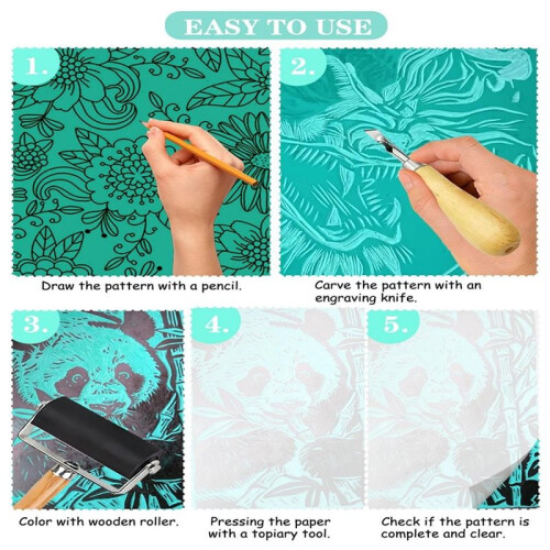 Lino Printing Kit, Lino Sheets with Lino Cutting Tools, Roller, Sharpener for Engraving Printmaking DIY Stamp Art 1