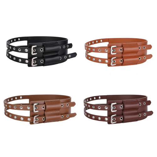 Ceinture en cuir de vache avec boucles ardillon, fermeture-Café 2