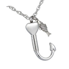 Sentimental Love Heart Fish Hook Cremation Pendants-Silver