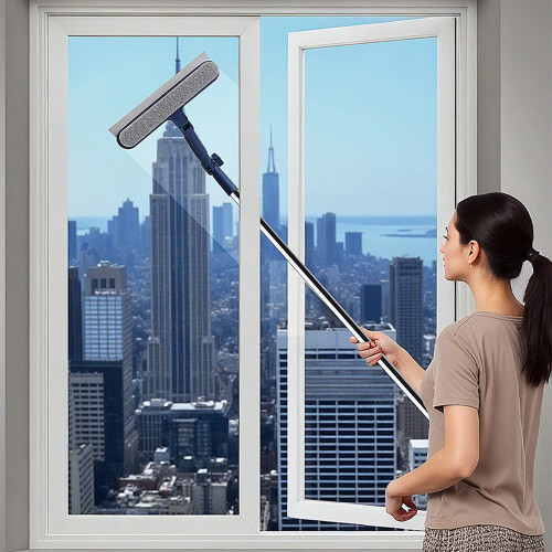 Fensterwischer, Fensterschrubber mit langem Griff,-Weiß 2