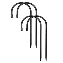 4-Pack Black J-Shaped Garden Stakes, Rustproof Metal Ground Pegs for Securing Hoses, Irrigation Pipes & Landscape Fabric