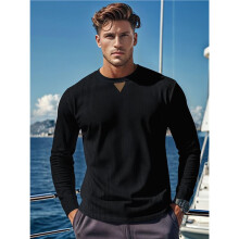 Mens Crewneck Shirts Slim Fit Long Sleeve Casual T-Shirt Muscle Slim Fitted T-Shirts Black S