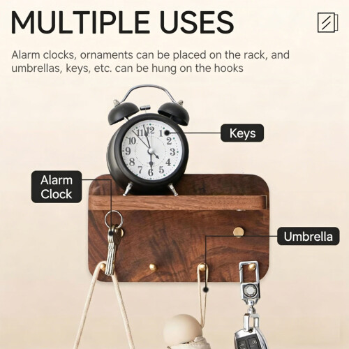 Premium Brass Wall Key Display Including 6 Sturdy Pegs-beech 2