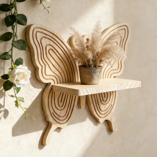 Practical Planter Holder Natural Wood Butterfly Themed Wall 1