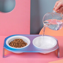 Splash Proof Dog Feeding Station Heavy-Rainbow blue double