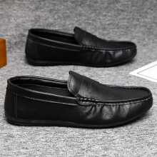 (Black, 7) Comfortabele instappers voor heren in Britse stijl, zakelijke casual platte schoenen met zachte zool, lichtgewicht