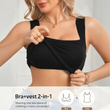 (Black, 18) Herfst-winter comfortabele naadloze stretch-basislaag met gewatteerde warme vest-tanktop