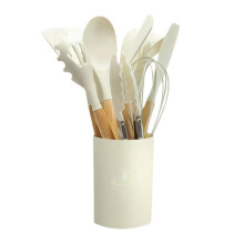(White) 12 STUKS Keuken Siliconen Gebruiksvoorwerpen Set-9 Kleuropties-Kookgerei Set met Houten Handvat Non-stick Kooklepels U