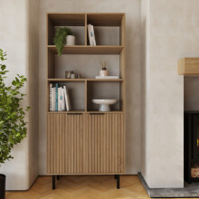 Nervata 2 Door Bookcase Oak with Black Metal Legs