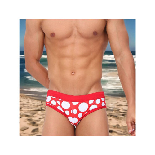 Men'S Polka Dot Print High Stretch Triangle Swim Briefs Red M 1