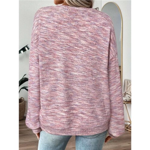 Women'S Marled Waffle Knit Loose Long Sleeve Pullover T-Shirt  S 1