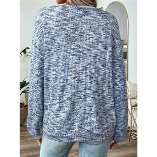 Women'S Marled Waffle Knit Loose Long Sleeve Pullover T-Shirt  S 1