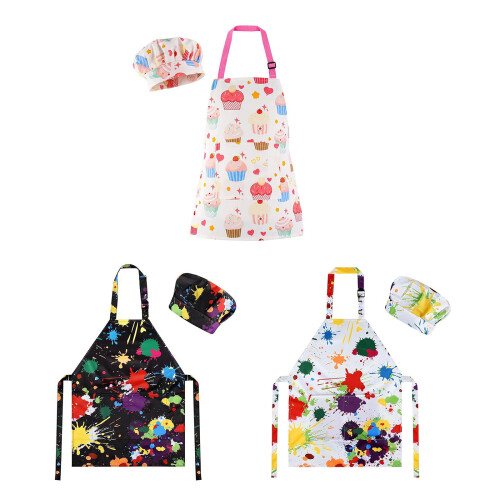 Children Art Smock And Cook Hat Set Double Layer Polyester-B1 1