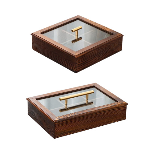 Elegant Partitioned Wooden Dry Food Box See-Rectangular handle 1
