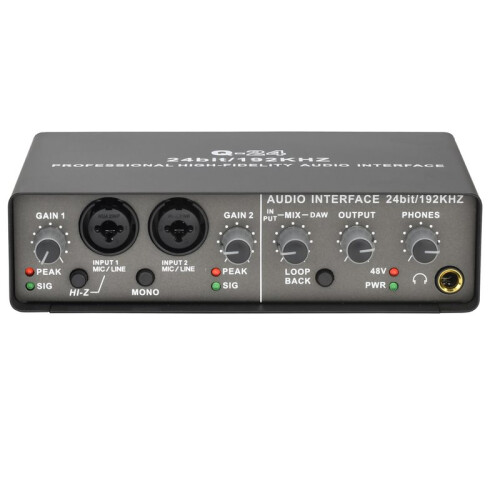 2X 24Bit 192KHz Audio Interface 2 Input Sound Card for Electric Guitar Loopback External Studio PC Recording 2