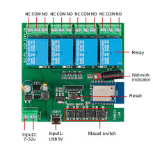 Tuya Wifi 4-Kanalsmodul för 2.4G WiFi Garageportsbrytare Gardinmodul Relämodul Trådlös för 7-32V