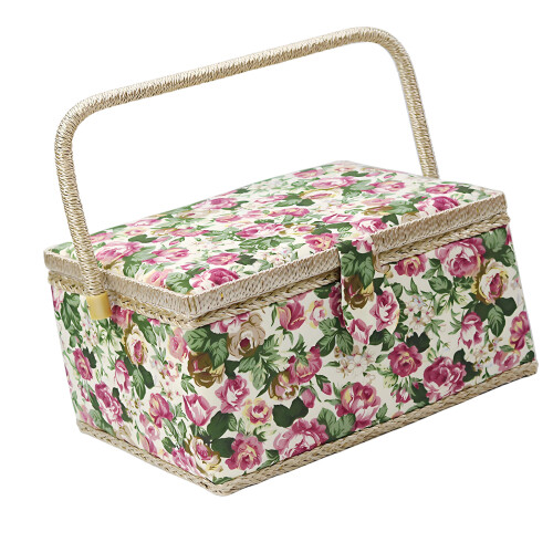 Portable Fabric Sewing Set Box With Multiple-Pastoral Rose