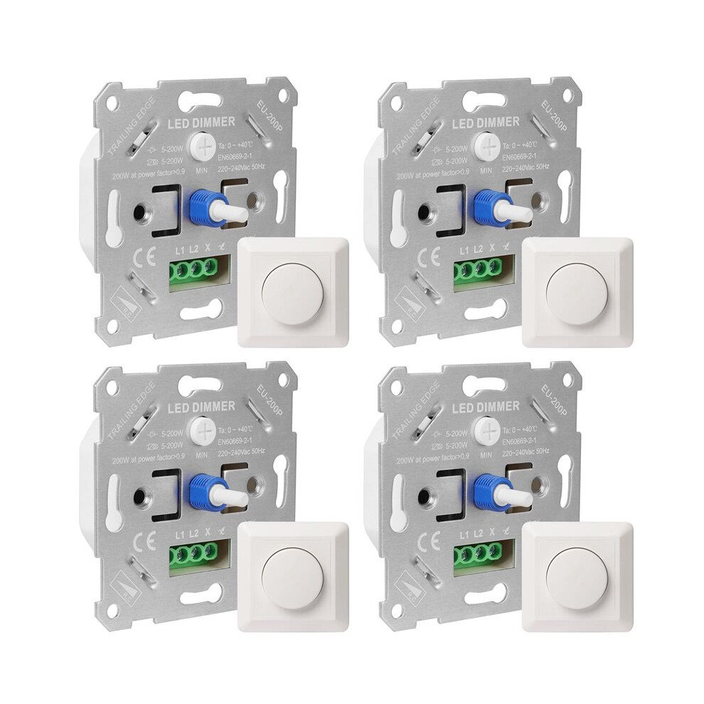 4X Led Dimmer 230V For Dimmable Leds/Halogen 5-200W With White Cover Plate 4711036459798
