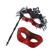 Kit élégant de demi-masque avec couvre-visage en strass-Rouge