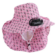 Fashon Fischermütze mit Blumenmuster, Solarstrom-Lüfter und-Rosa