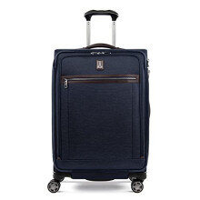Travelpro Platinum Elite Softside Expandable Checked Suitcase, 8 Wheel Spinner Suitcase, TSA Lock, Men and Women, True Navy Blue, Checked Medium
