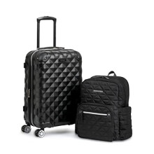 Kenneth Cole Reaction Diamond Tower Luggage Collection Lightweight Hardside Expandable Luggage Collection 8 Wheels, Black, 2-Piece Bundle (Carry On +