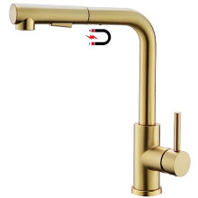 Tohlar Gold Kitchen Tap, Taps with Pull Out Sprayer, Brushed Stainless Steel Mixer 1 Hole 360 Swivel Spout Magnet Bar Sink Faucet 2 Water Modes,