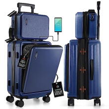 TRAVELARIM Expandable 22 Inch Carry On Luggage, Navy, 22 Inch, Modern