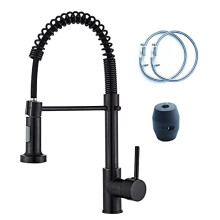 Hoopever Kitchen Tap with Pull Down Sprayer, Spring Sink Mixer Tap Stainless Steel Sink Tap High Arc 360 Swivel Black Kitchen Faucet Single Handle