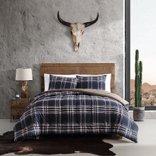 Wrangler- Twin Comforter Set, Reversible Bedding with Matching Sham(s), Yellowstone Inspired, Casual Home Décor (City Flats Plaid Navy, Twin)