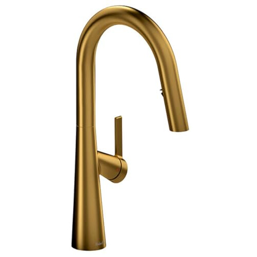 Riobel Ludik Mixer with Pull Down Spray Brushed Gold Kitchen Tap |