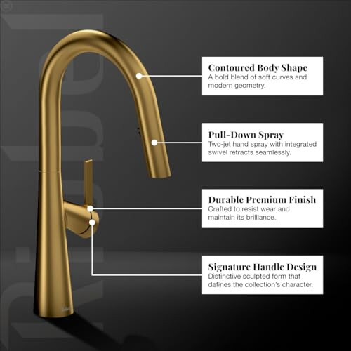 Riobel Ludik Mixer with Pull Down Spray Brushed Gold Kitchen Tap | 1
