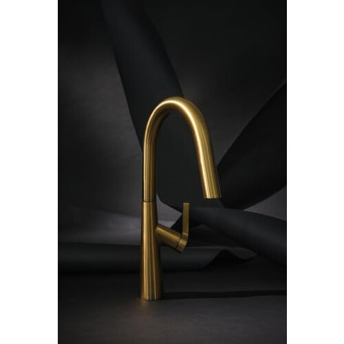 Riobel Ludik Mixer with Pull Down Spray Brushed Gold Kitchen Tap | 2