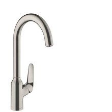 hansgrohe 71802800 M421-H220 Kitchen Tap, 360 Swivel Range, Pull-Out Spray, Stainless Steel, Spout height 22 cm
