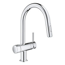 GROHE Minta – 1 Lever Kitchen Sink Pull Out Dual Spray Mixer Tap with Integrated Stop Valve (High C-Spout, 90 Swivel Area, 46 mm Ceramic