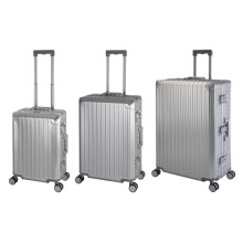 Aluminium Travel Suitcase Hard Shell Suitcase Trolley Suitcase Hand Luggage Telescopic Handle TSA, 4 Wheels, silver, Handgepäck, Mittlerer und