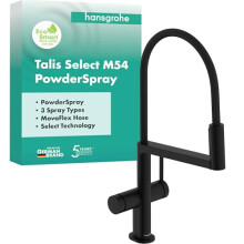hansgrohe Talis Select M54 PowderSpray - kitchen tap with pull-out spray, SemiPro, 3 sprays, kitchen sink tap with spout height 210 mm, kitchen mixer
