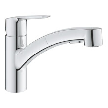 GROHE Start QuickFix Pull-Out Kitchen Mixer Tap for Installation in Front of a Window (Low Spout 174mm, 35mm Ceramic Cartridge, 90 Swivel Area, Dual