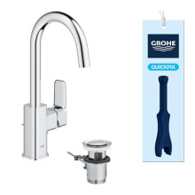 GROHE Dice - Basin Mixer Tap with Pop-Up Waste Set (L-Size, Swiveling C-Spout 90, 28 mm Ceramic Cartridge, Energy Efficient & Water Saving, Tails