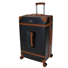 SKYFLITE Retro Hardshell Suitcase, 76 cm Large Trunk, 90L Capacity, Blue/Ivory, 8 Wheels (Black)